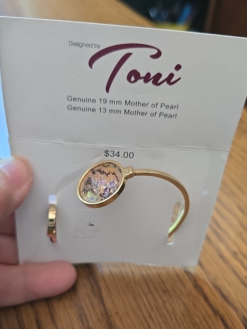 Gold Mother of Pearl Open Cuff Bracelet - Iridescent Pink- Designed By TONI